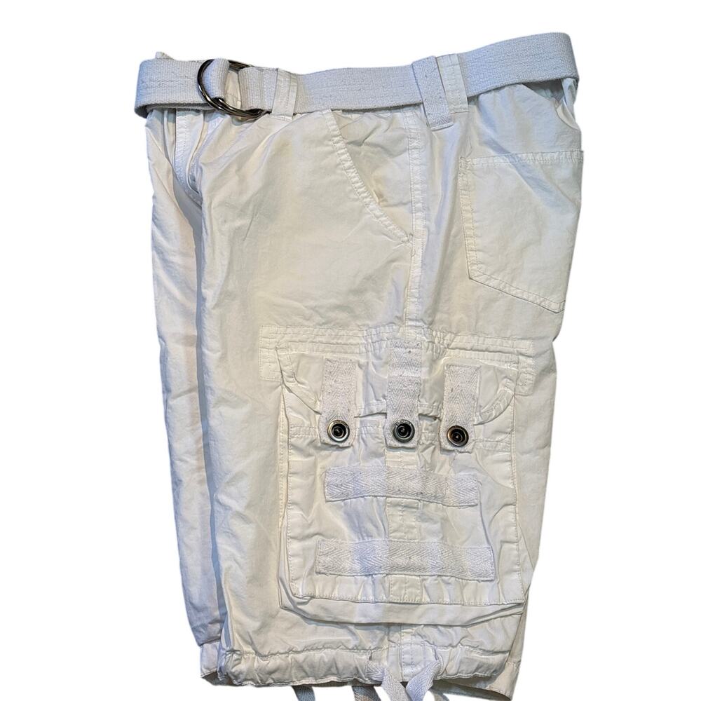 Surplus White cargo shorts belt chunky snaps zippers ties Gorpcore y2k sz 30 - Picture 5 of 5